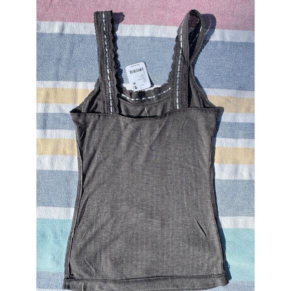 NWT, Free People Only You Tank - Heather Grey Crochet Detail, Sz S - Picture 2 of 6